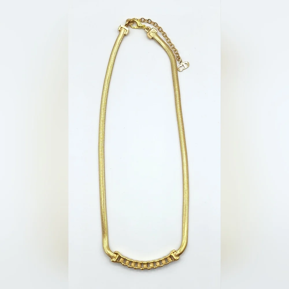 Vintage Christian Dior Gold Plated With Blue Crystal Choker Necklace - Picture 5 of 7
